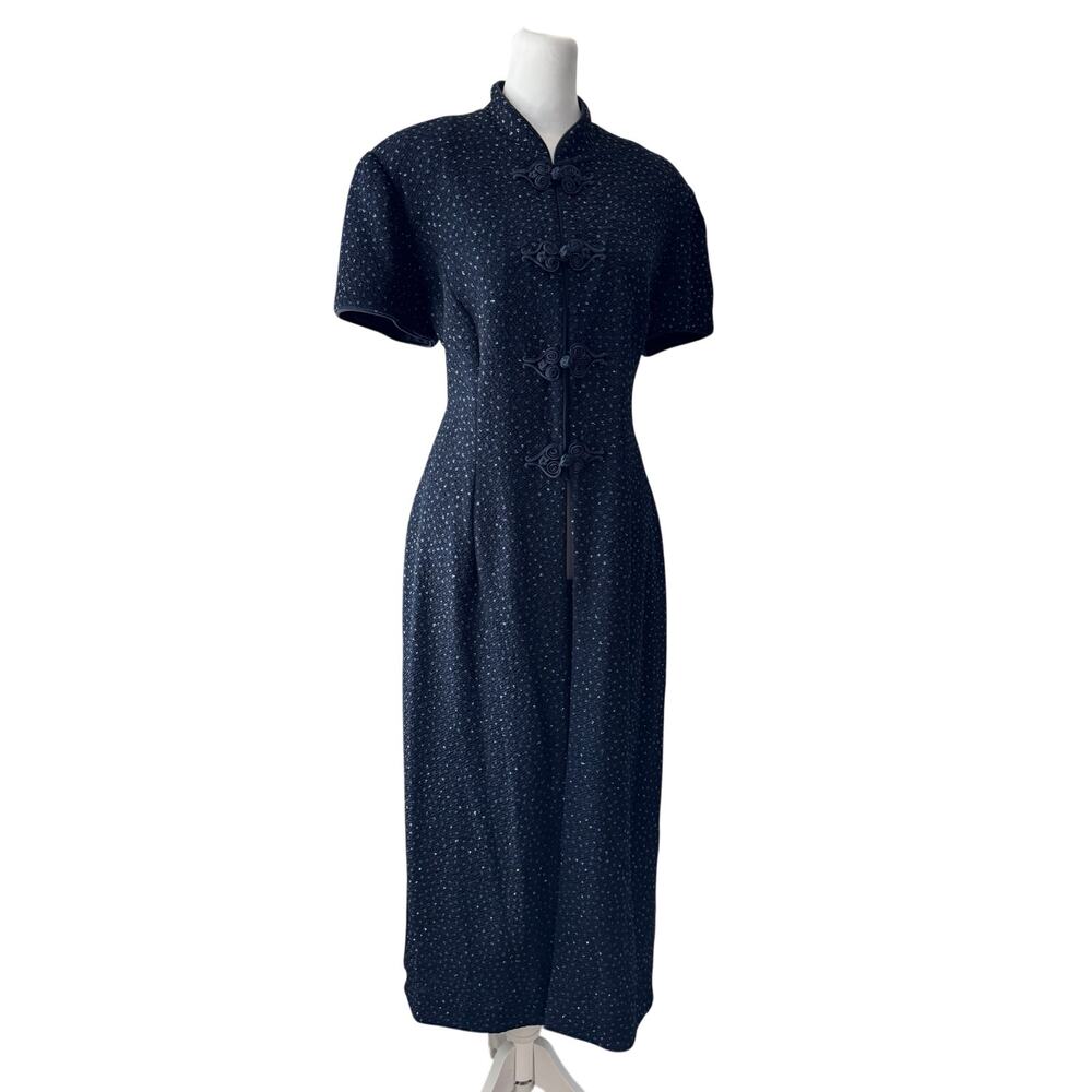 Vintage ‘90s R&M Richards Navy Blue Sparkly Short Sleeve Qipao Evening Jacket